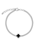 Beaverbrooks Sterling Silver Plated Onyx Mens Clover Bracelet