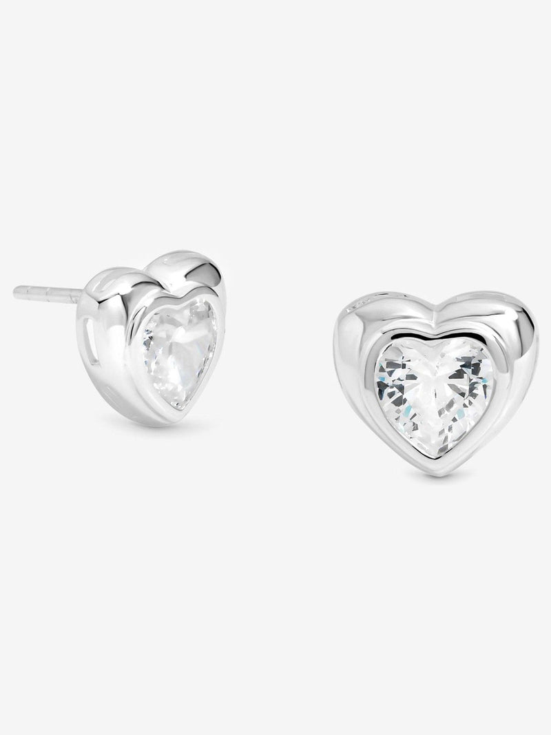 Simply Silver 925 Sterling Silver Cubic Zirconia Centre Heart Stud Earrings