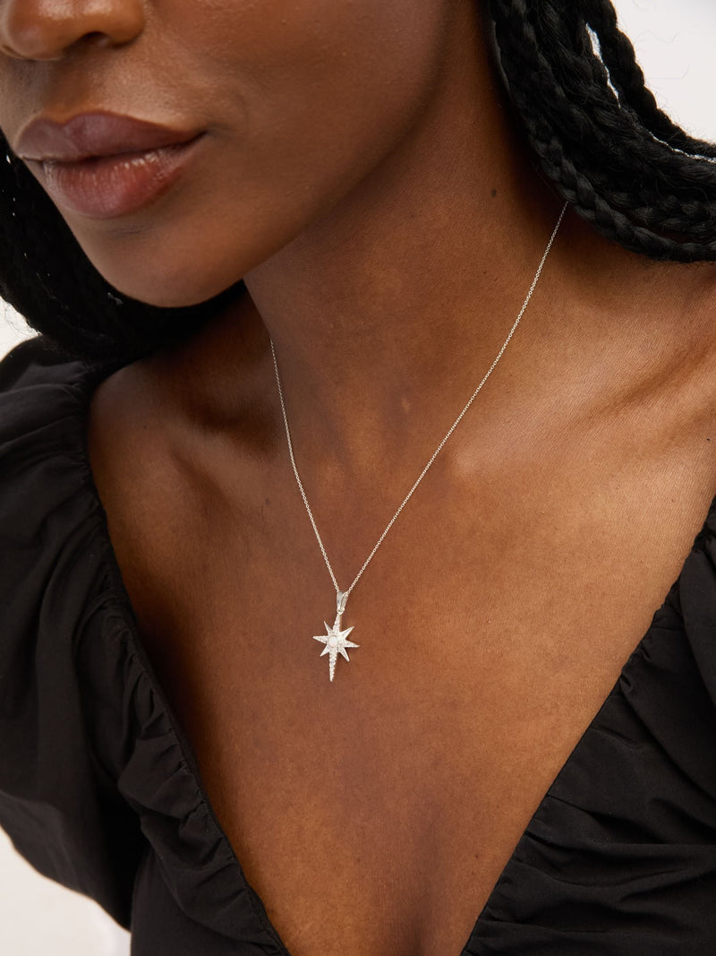 Simply Silver 925 Sterling Silver Cubic Zirconia and Opal Celestial Pendant