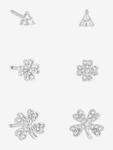 Simply Silver Polished and Cubic Zirconia Clovers 3 Pack Sterling Silver Earrings
