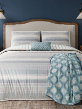 Helena Springfield Blue Teal Folk Stripe 100% Cotton Duvet Cover Set
