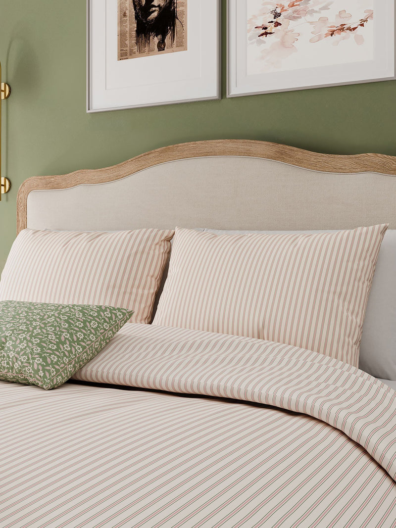 Helena Springfield Green Pink Ticking Stripe 100% Cotton Duvet Set