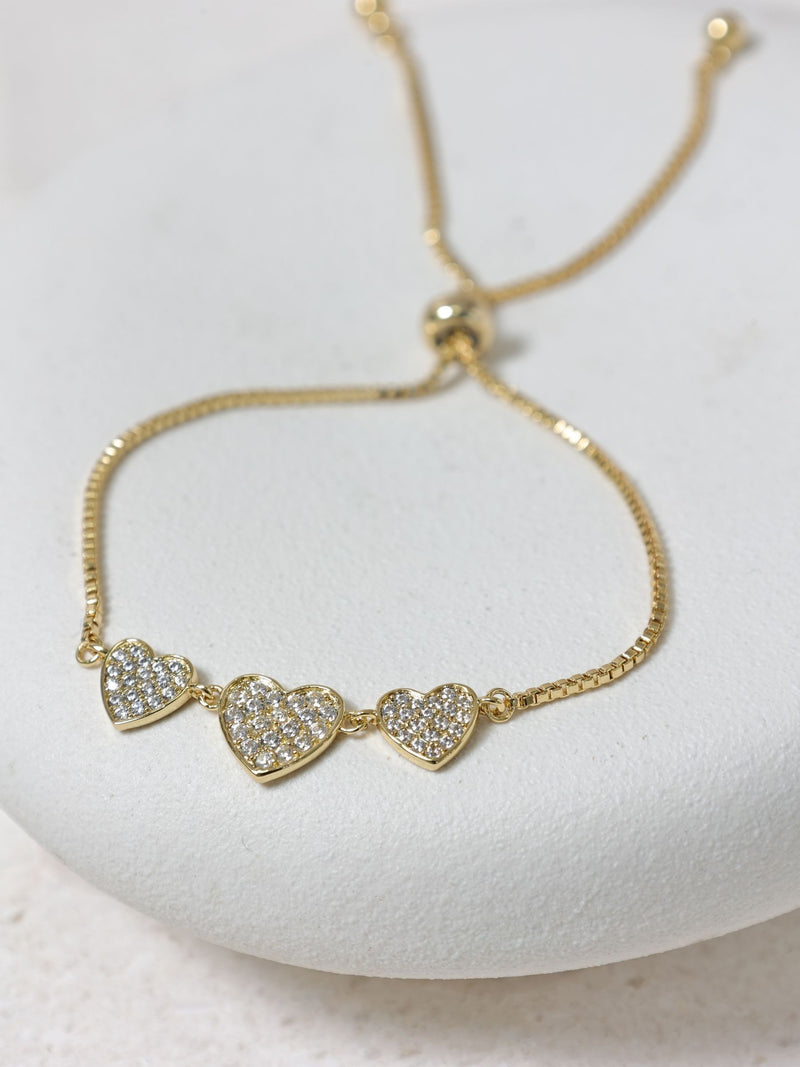 18K Gold Plated Micro Pave Heart Bracelet with Toggle Fastening
