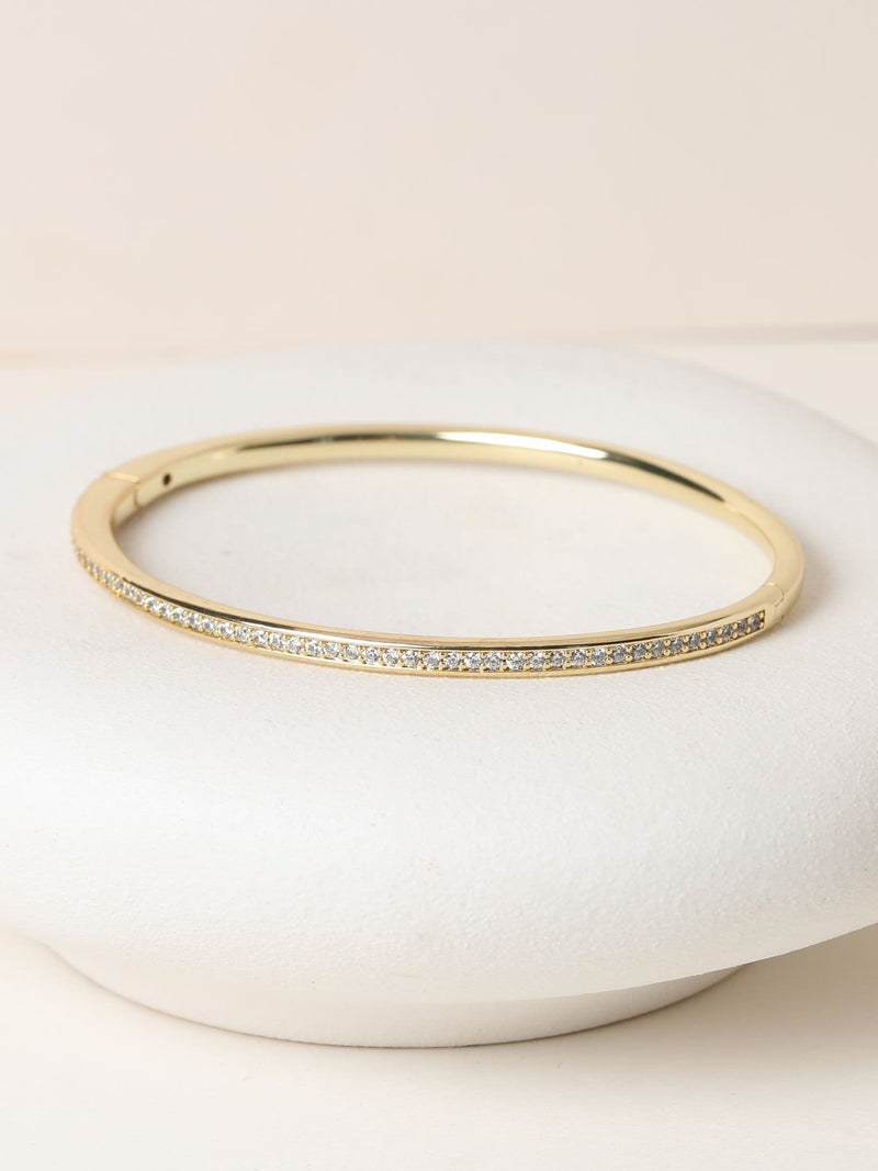 14K Gold Plated Pave Bangle with Lobster Clasp, 50mm Width, 204mm Length