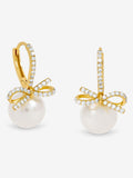 Jon Richard gold plated crystal bow and pearl hoop earrings, UK version