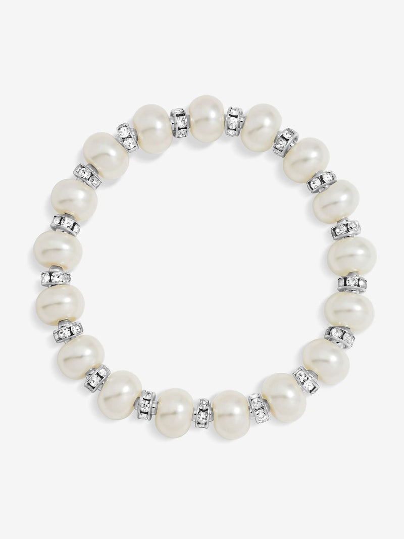 Silver Plated Pavé Crystal and Pearl Stretch Bracelet