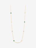 Gold Plated Malachite Clover Station Rope Necklace with Lobster Clasp