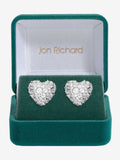 Rhodium Plated Pave Heart Stud Earrings with Gift Box