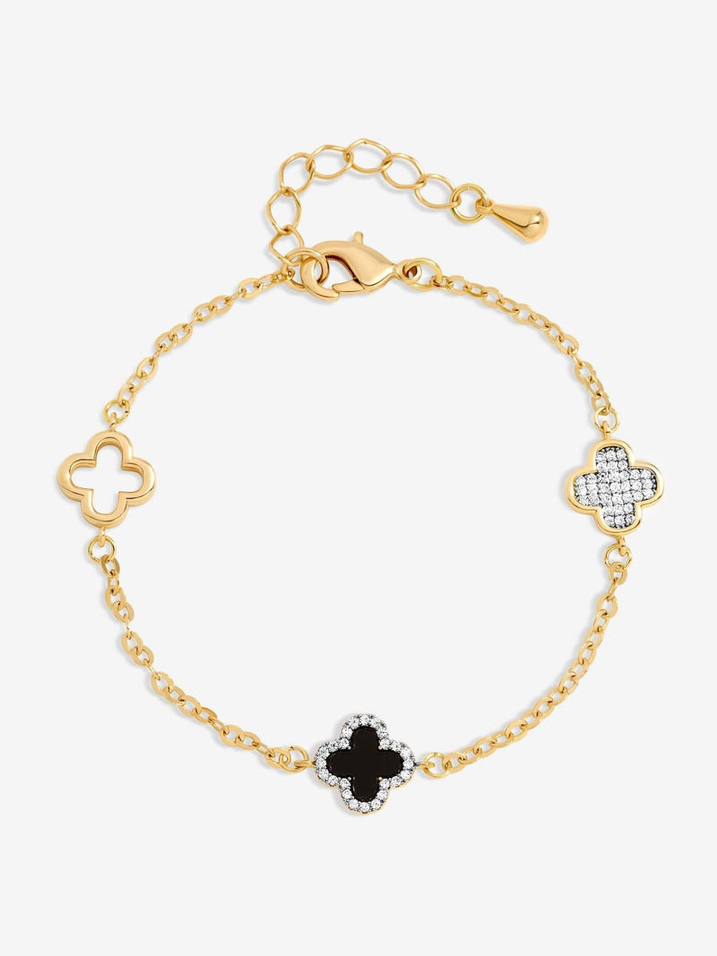 Jon Richard Gold Plated Pave and Jet Clover Bracelet
