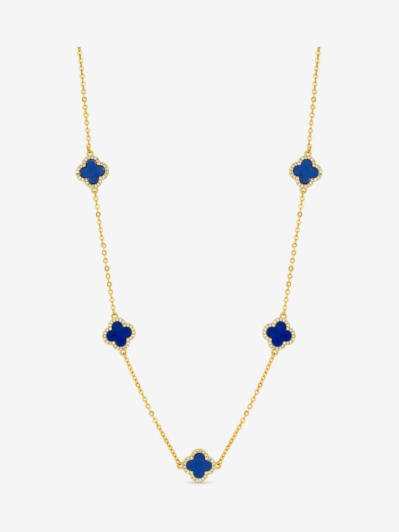 Jon Richard blue plated jet station clover necklace 17 inch chain, UK version
