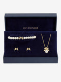 Gold-Plated Emerald Pearl and Crystal Trio Earring Set with Gift Box
