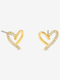 14K Gold Plated Crystal and Polished Heart Stud Earrings