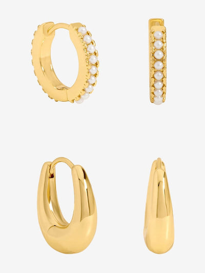 Jon Richard Gold Tone Polished and Pearl Hoop Earrings Pack of 2