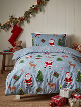 Vantona Blue Christmas Santa & Friends Quilt Cover Set
