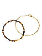Bartlett London Black Onyx and Tiger's Eye Waterproof Bracelet Set for Men 19-20.5cm