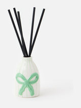 Oliver Bonas Cream Green Striped Bow Ceramic Reed Diffuser Set Mandarin Lotus Scent ONE