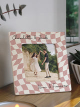 PMC Personalised Pink Checkerboard Ceramic Photo Frame 4x4