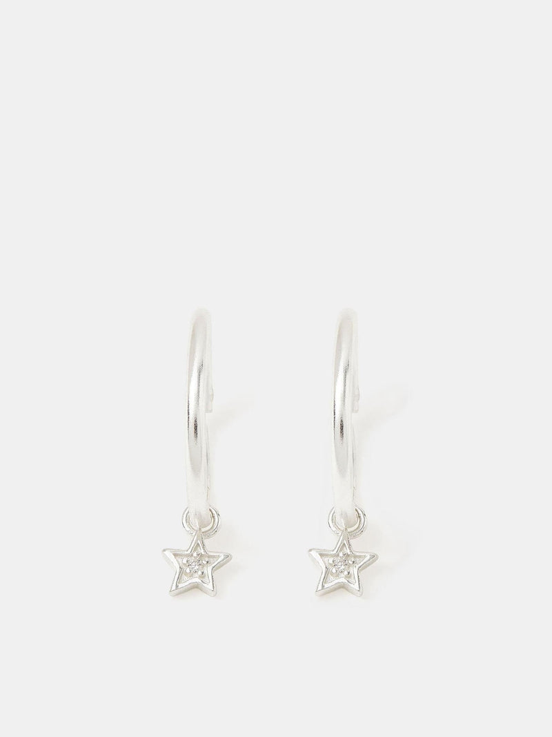 Sterling Silver Star Charm Hoop Earrings with Diamanté
