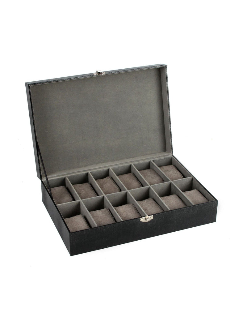 Harvey Makin black lizard vinyl watch box for 12 watches (British brand)