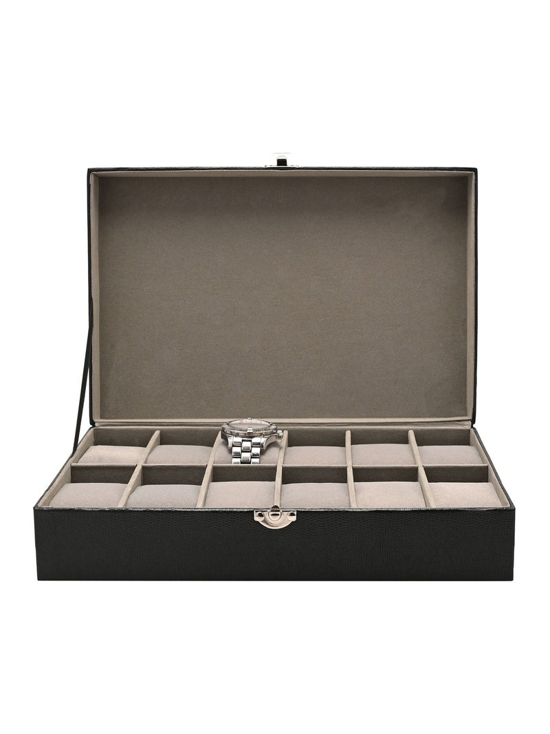 Harvey Makin black lizard vinyl watch box for 12 watches (British brand)