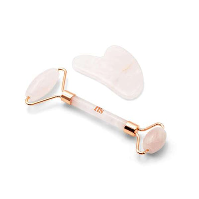 FFS Beauty Gua Sha Stone Roller Set Natural Rose Quartz Facial Massage Tool