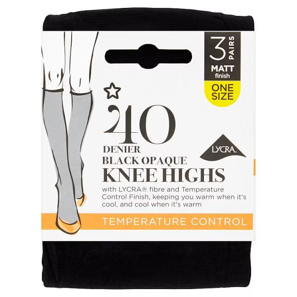 Superdrug black knee high tights 3 pack (British brand)