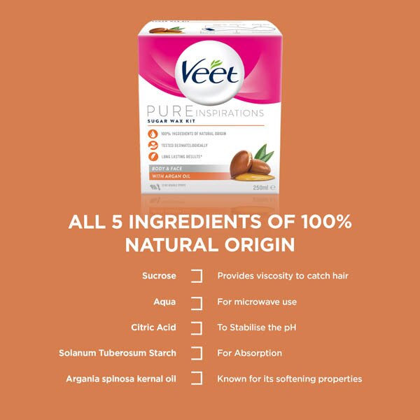 Veet Pure Inspiration Hot Sugar Wax Argan Oil 250ml GOODS Superdrug