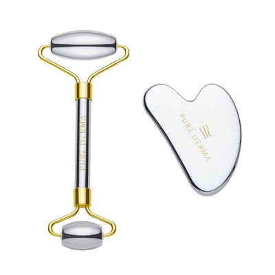 Pure Derma London Terahertz Gua Sha and Face Roller Set Skin Tool