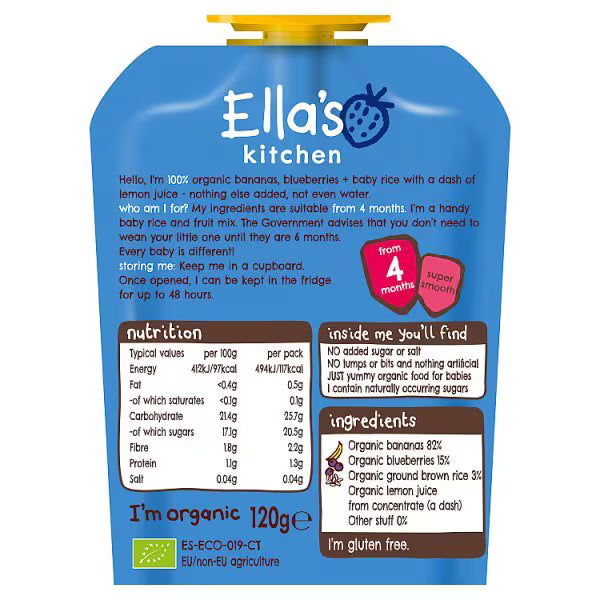 Ella's Kitchen baby rice banana blueberry 120g - British product