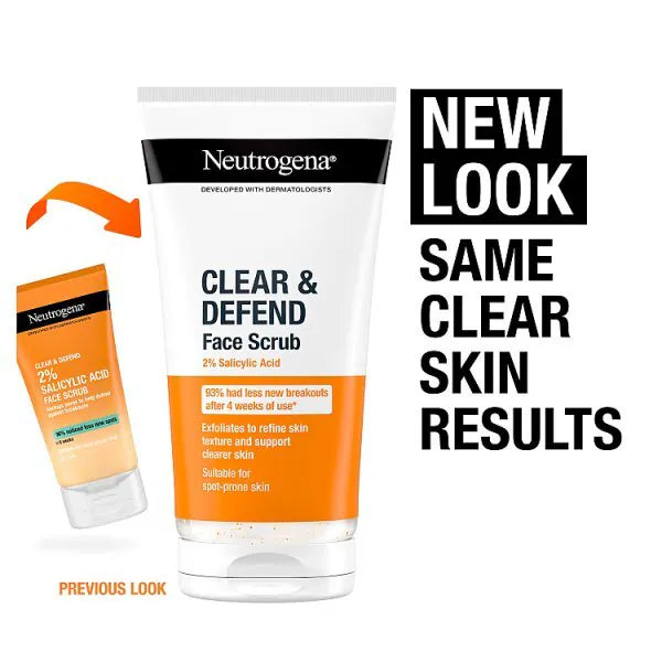 Neutrogena Clear Defend Facial Scrub 150ml, imported from the UK