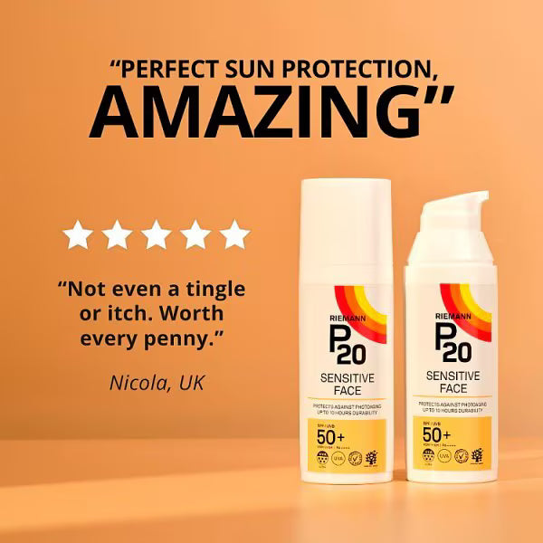 P20 Riemann Sensitive Face Suncream SPF50+ 50g, imported from the UK