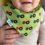 Ziggle green tractor bandana dribble baby bib (British brand)