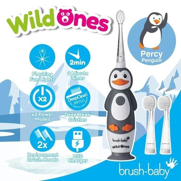 Brush Baby WildOnes Penguin Kids Electric Toothbrush Gift Set - British product