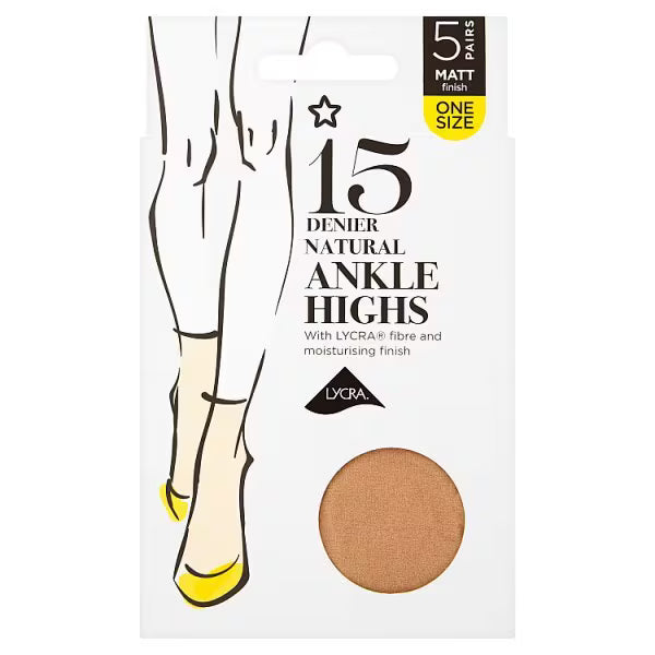 Superdrug 5 pack 15 denier ankle lycra tights (British brand)