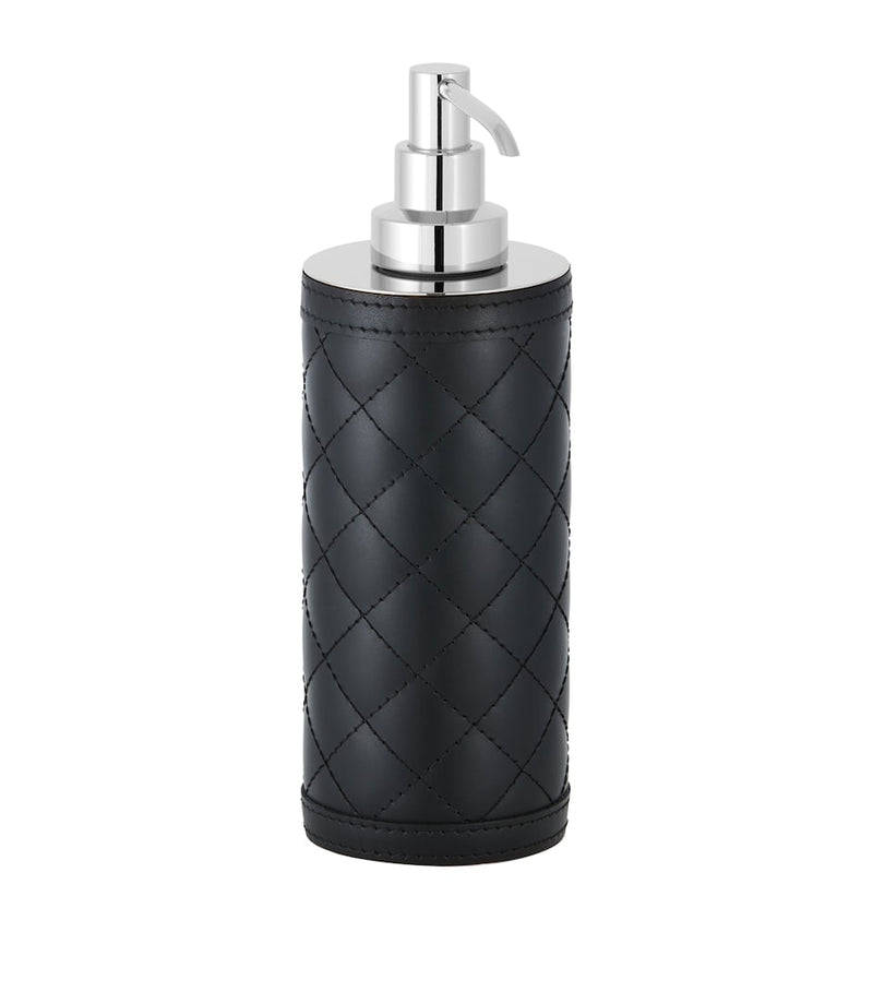 Leather and Chrome-Plated Brass Soap Dispenser