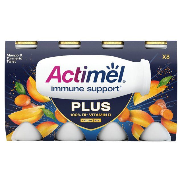 Actimel Plus 100% Vitamin D Mango & Turmeric Immunity Yoghurt Drink 8 x 100g - McGrocer