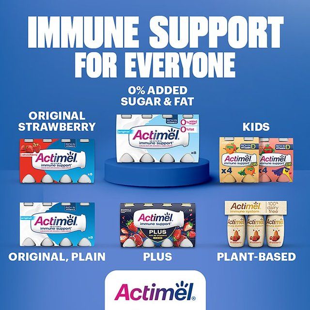 Actimel Plus 100% Vitamin D Strawberry & Pomegranate Immunity Yoghurt 8 x 100g - McGrocer
