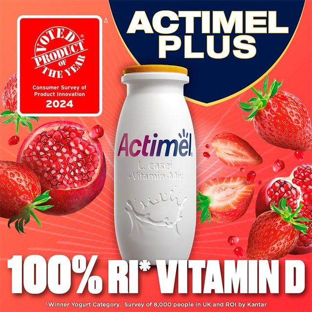 Actimel Plus 100% Vitamin D Strawberry & Pomegranate Immunity Yoghurt 8 x 100g - McGrocer