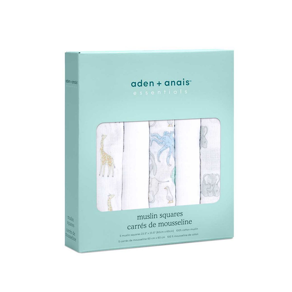 aden + anais™ essentials 5 pack cotton muslin squares natural history - McGrocer