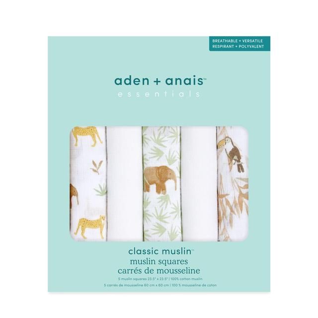 Aden+Anais essentials 5 pack cotton muslin squares tanzania 5 per pack - McGrocer