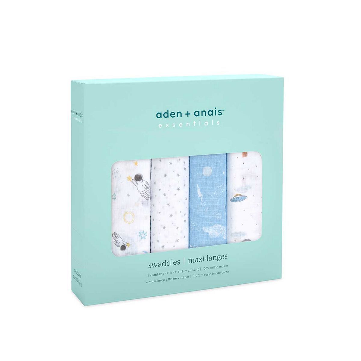 aden + anais™ Essentials Cotton Muslin 4 Pack Swaddle Blanket - Space Explorers - McGrocer