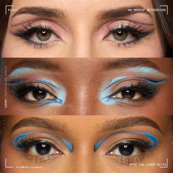 NYX professional makeup liquid eyeliner Denim Dazzle shade, imported from the UK