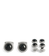 Tateossian Sterling Silver and Onyx Herringbone Cufflinks and Studs Set