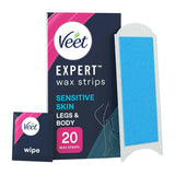 Veet Expert Wax Strips Legs Body Sensitive Hair Removal - 20s GOODS Boots