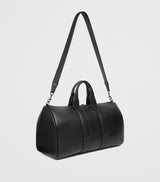 Leather Woven-Detail Holdall with Calfskin and Alcantara Lining, Cabin Suitcase 26x47x20cm