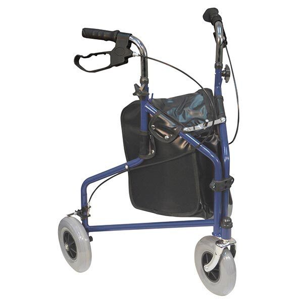 Aidapt Three Wheeled Steel Walker in Blue with Bag - McGrocer