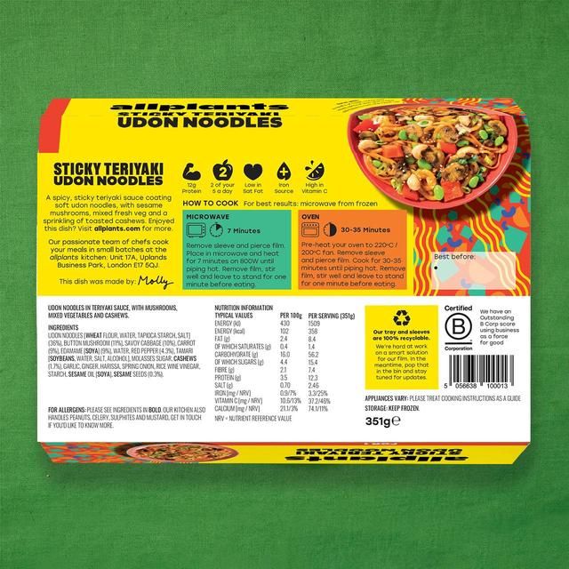 allplants Sticky Teriyaki Udon Noodles for 1 351g - McGrocer