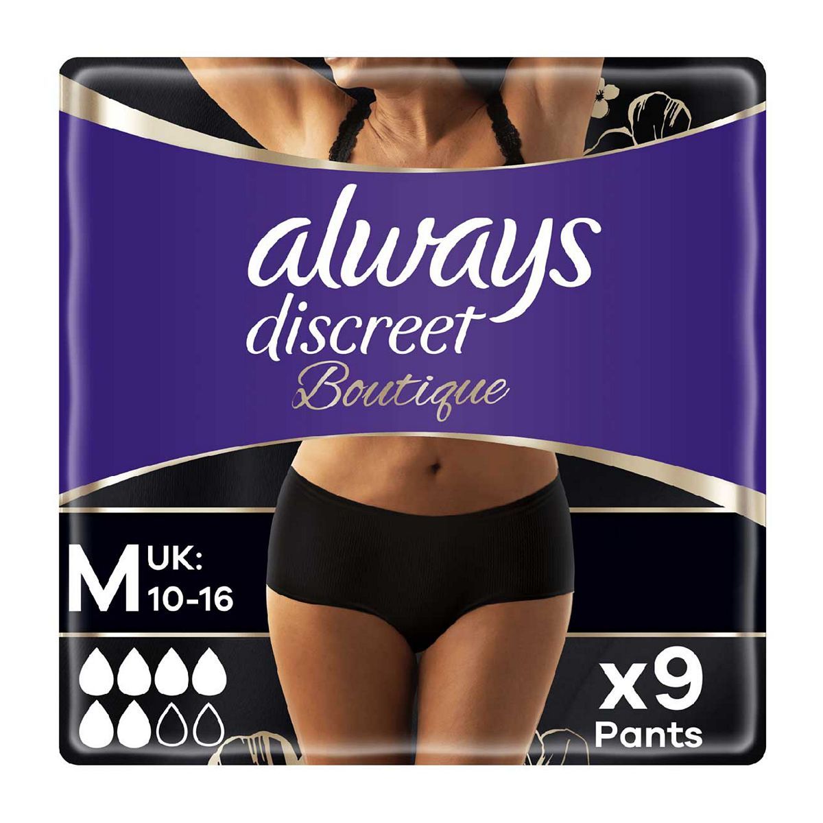 Always Discreet Boutique Incontinence Pants Low-Rise Medium Black x9 - McGrocer