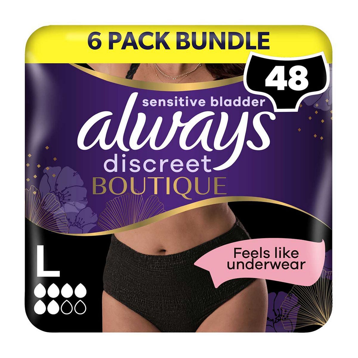 Always Discreet Boutique Underwear Incontinence Pants Plus Large Black - 48 Pants (6 pack bundle) - McGrocer