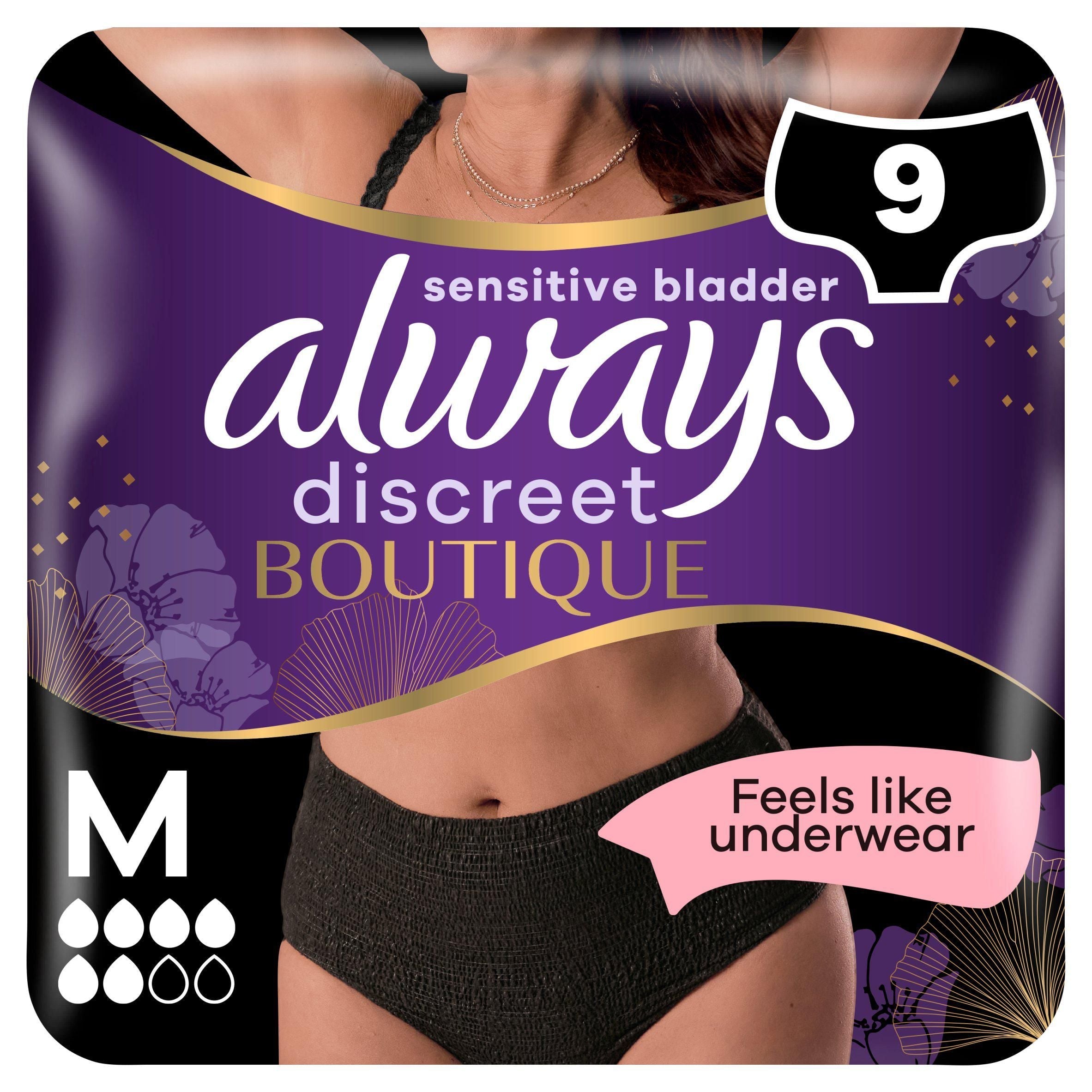 Always Discreet Boutique Underwear Incontinence Pants Plus Medium Black x9 - McGrocer